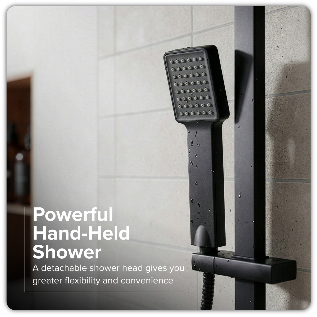 Baridi DH317 Thermostatic Shower Mixer Set, 20x20cm Square Head, Adjustable Rail - Black - additional view 12