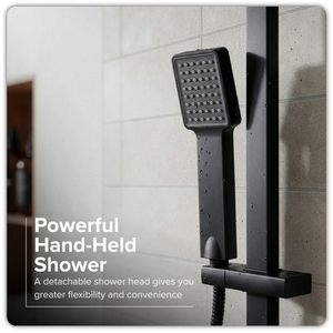 Baridi DH317 Thermostatic Shower Mixer Set, 20x20cm Square Head, Adjustable Rail - Black - additional view 12