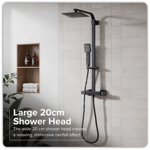 Baridi DH317 Thermostatic Shower Mixer Set, 20x20cm Square Head, Adjustable Rail - Black - additional view 13