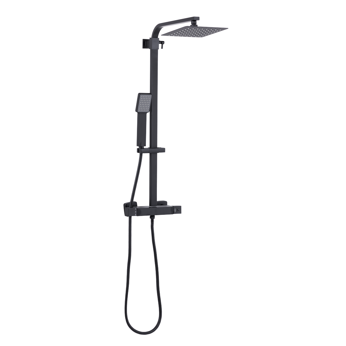 Baridi DH317 Thermostatic Shower Mixer Set, 20x20cm Square Head, Adjustable Rail - Black