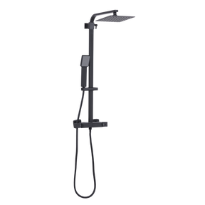 Baridi DH317 Thermostatic Shower Mixer Set, 20x20cm Square Head, Adjustable Rail - Black