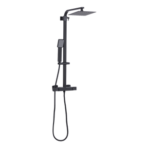 Baridi DH317 Thermostatic Shower Mixer Set, 20x20cm Square Head, Adjustable Rail - Black
