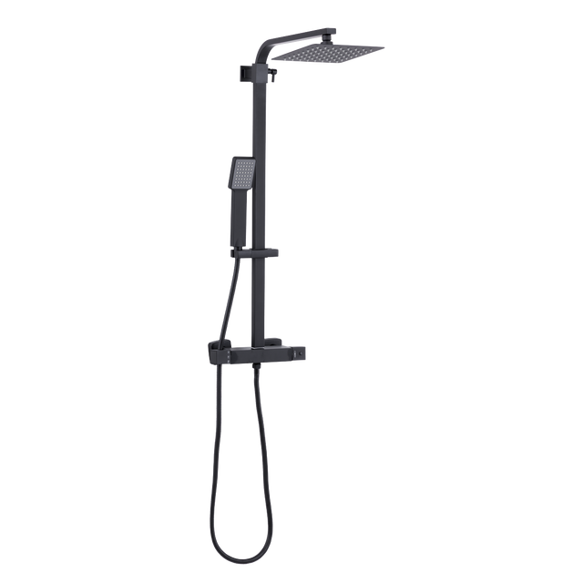 Baridi DH317 Thermostatic Shower Mixer Set, 20x20cm Square Head, Adjustable Rail - Black