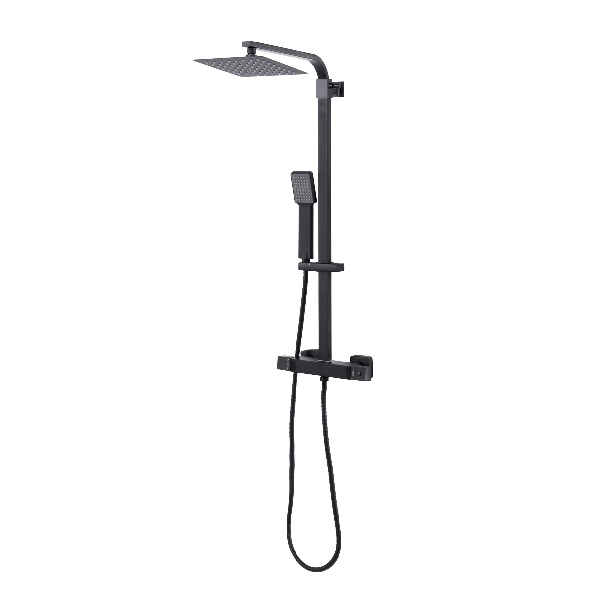Baridi DH317 Thermostatic Shower Mixer Set, 20x20cm Square Head, Adjustable Rail - Black - additional view 3