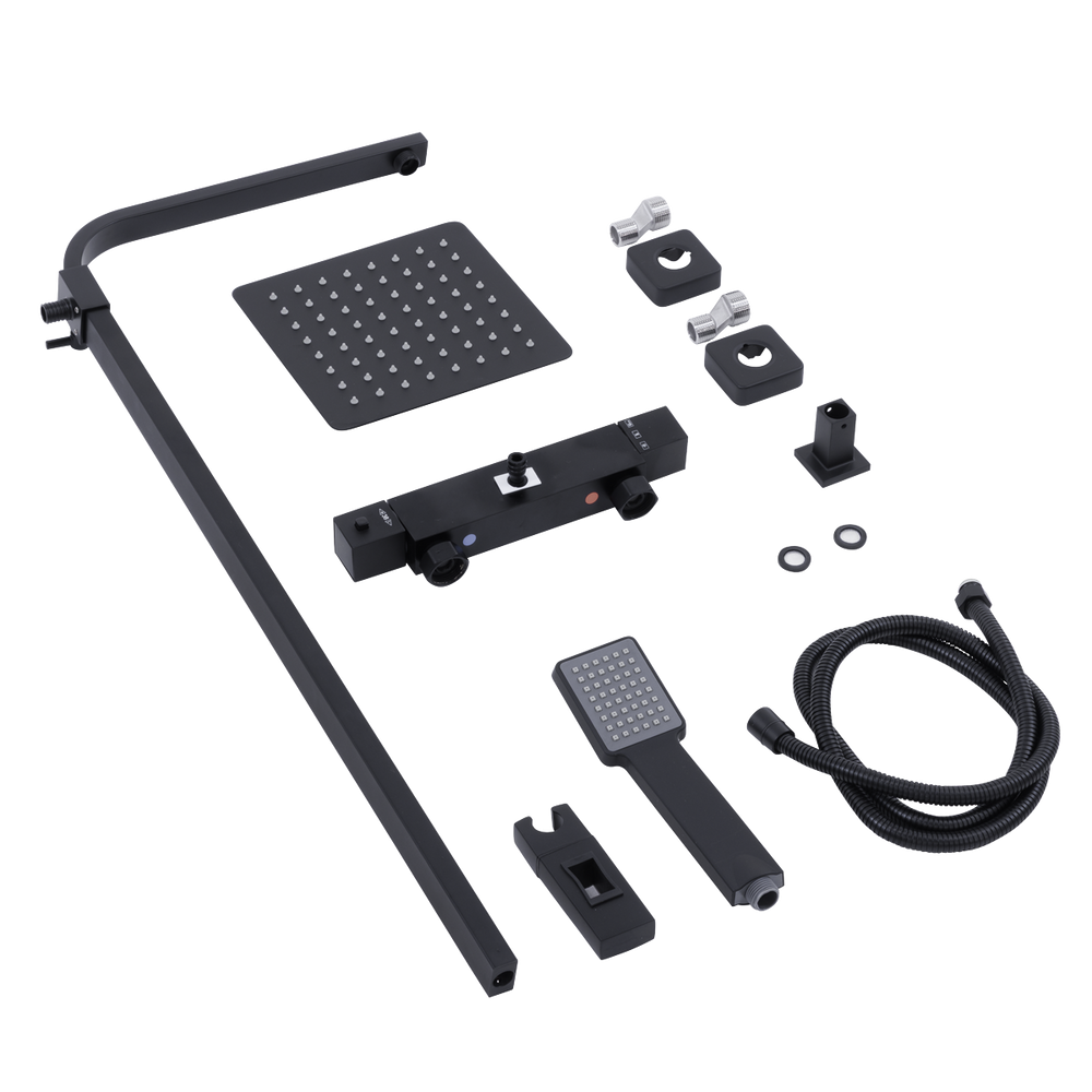 Baridi DH317 Thermostatic Shower Mixer Set, 20x20cm Square Head, Adjustable Rail - Black - additional view 5
