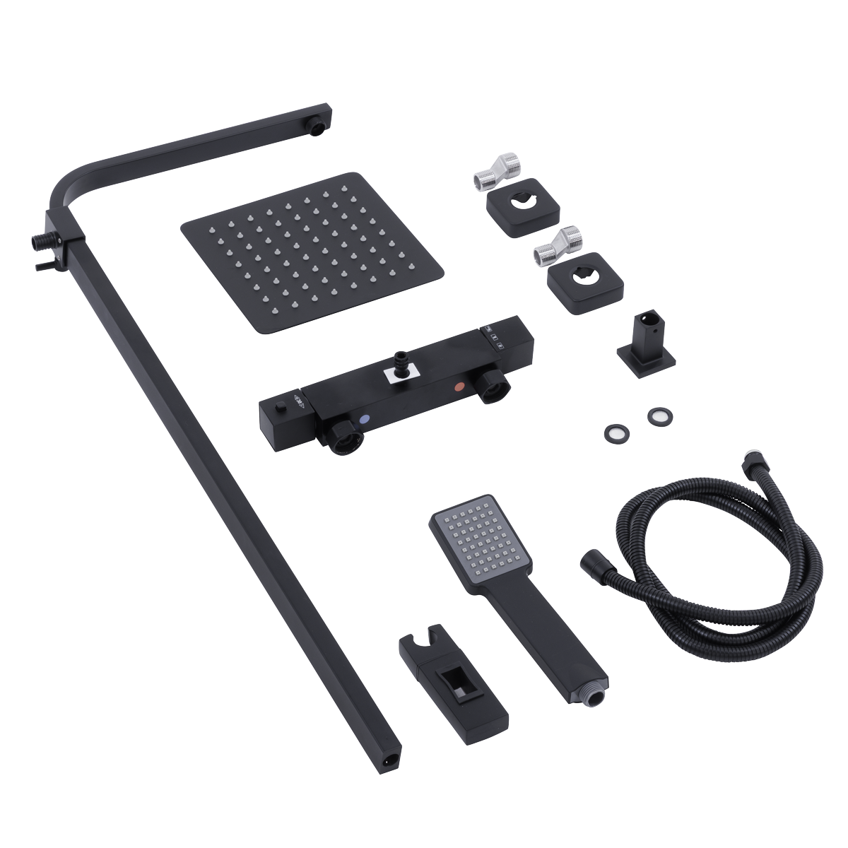 Baridi DH317 Thermostatic Shower Mixer Set, 20x20cm Square Head, Adjustable Rail - Black - additional view 5