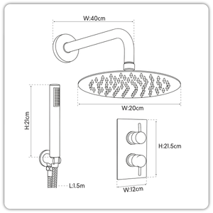 Baridi DH318 Concealed Thermostatic Shower Set 20cm Round Head & Hand Shower - Chrome - additional view 6
