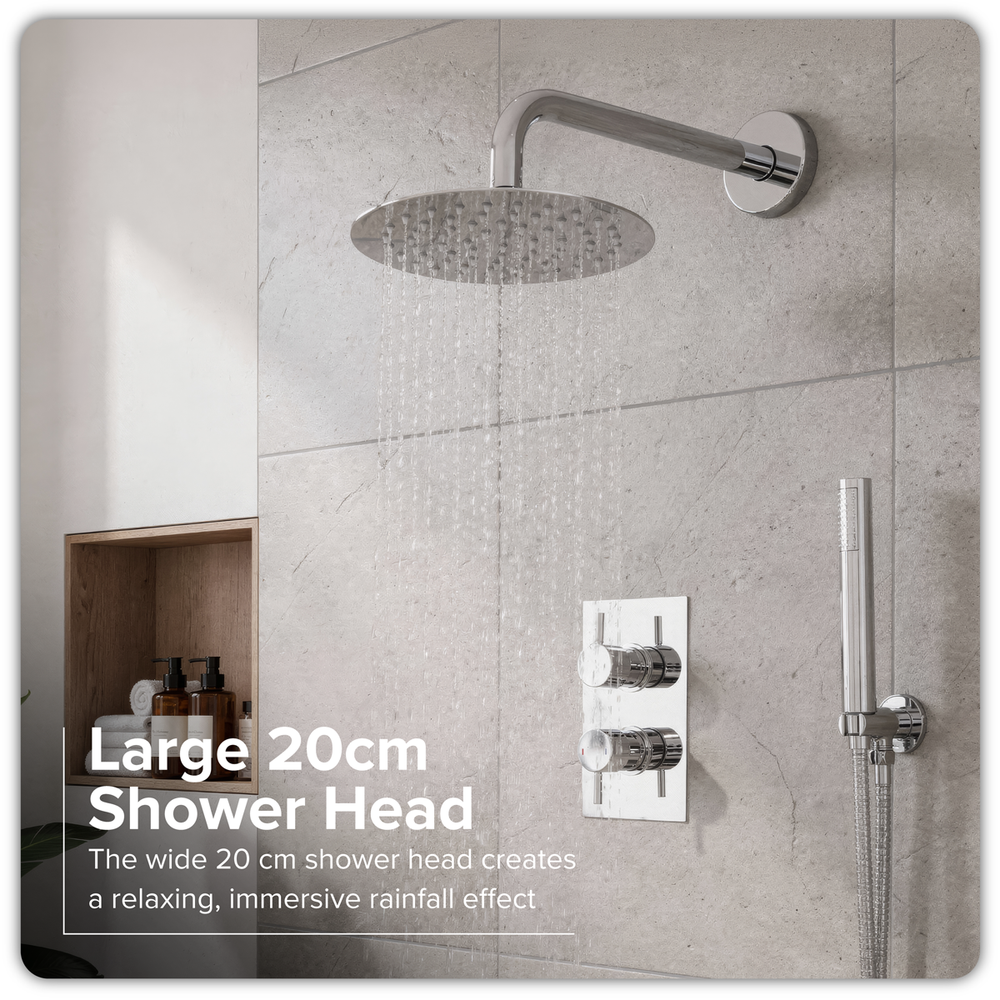 Baridi DH318 Concealed Thermostatic Shower Set 20cm Round Head & Hand Shower - Chrome - additional view 12