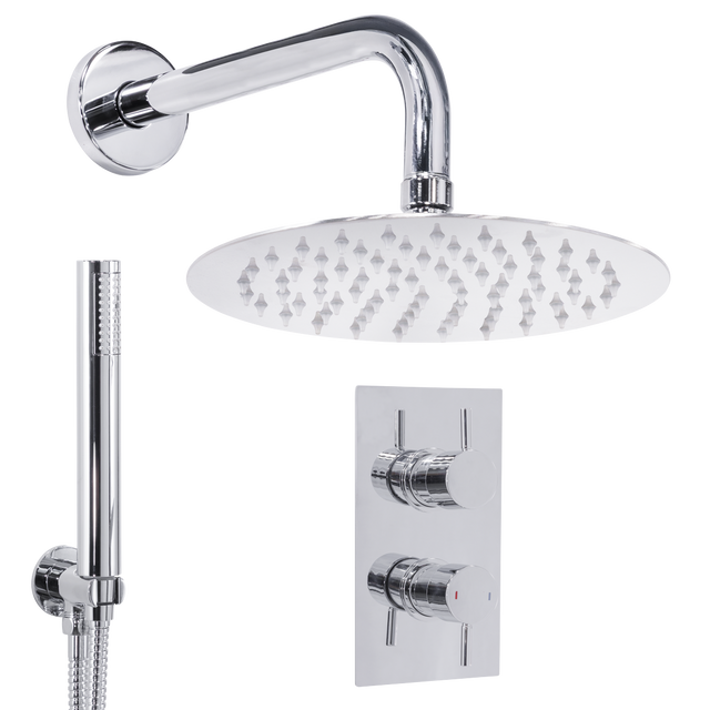 Baridi DH318 Concealed Thermostatic Shower Set 20cm Round Head & Hand Shower - Chrome