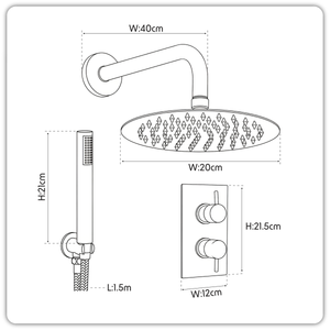 Baridi DH319 Concealed Thermostatic Shower Set, 20cm Round Head & Hand Shower - Black - additional view 2