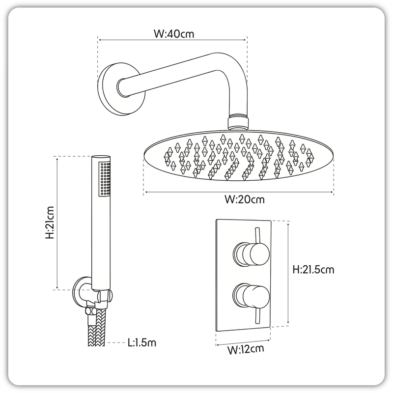 Baridi DH319 Concealed Thermostatic Shower Set, 20cm Round Head & Hand Shower - Black - additional view 2