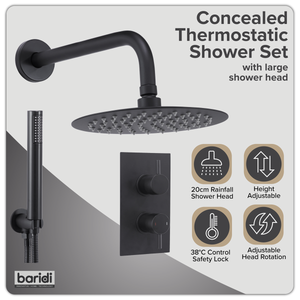 Baridi DH319 Concealed Thermostatic Shower Set, 20cm Round Head & Hand Shower - Black - additional view 7