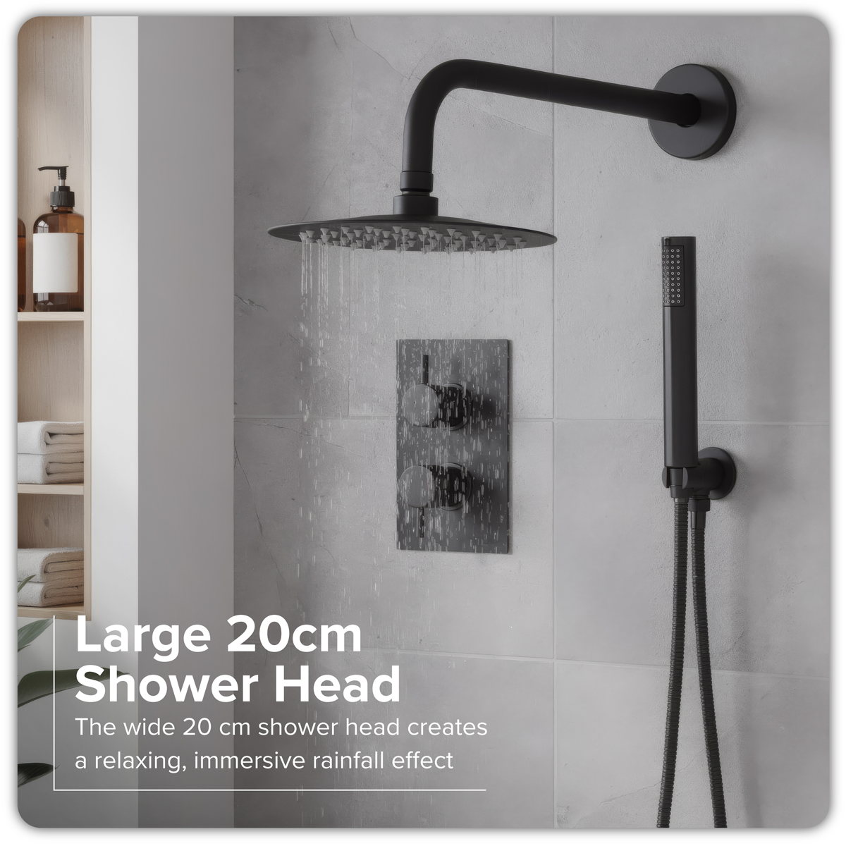 Baridi DH319 Concealed Thermostatic Shower Set, 20cm Round Head & Hand Shower - Black - additional view 5