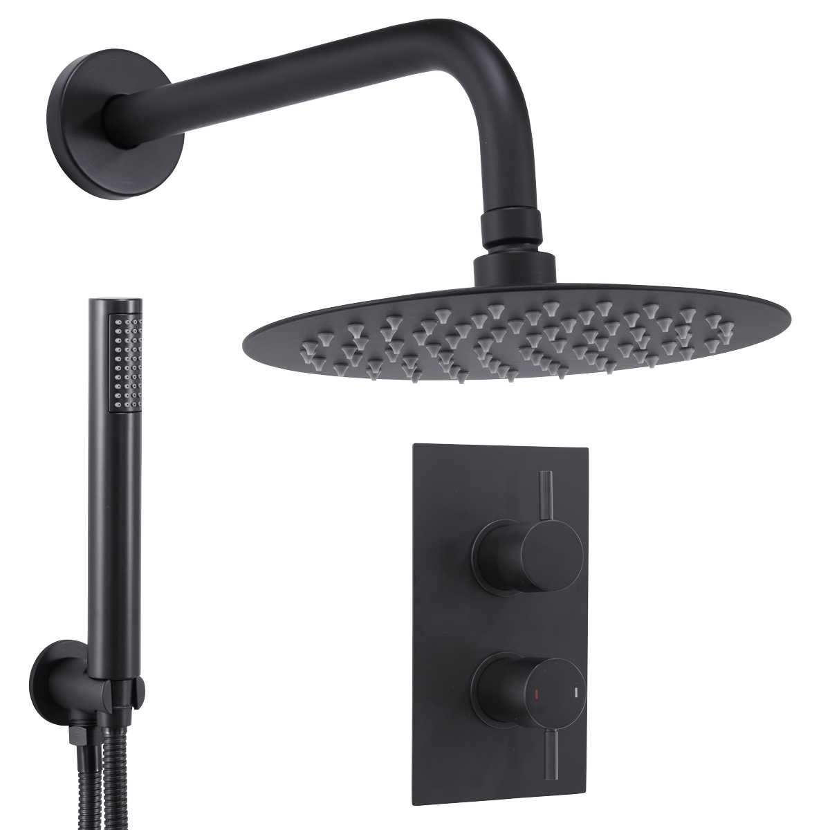 Baridi DH319 Concealed Thermostatic Shower Set, 20cm Round Head & Hand Shower - Black