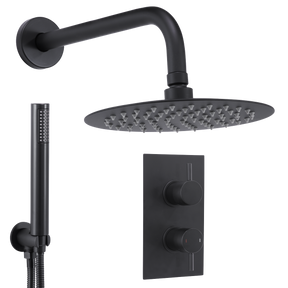 Baridi DH319 Concealed Thermostatic Shower Set, 20cm Round Head & Hand Shower - Black