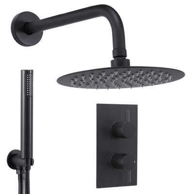 Baridi DH319 Concealed Thermostatic Shower Set, 20cm Round Head & Hand Shower - Black