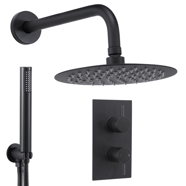 Baridi DH319 Concealed Thermostatic Shower Set, 20cm Round Head & Hand Shower - Black