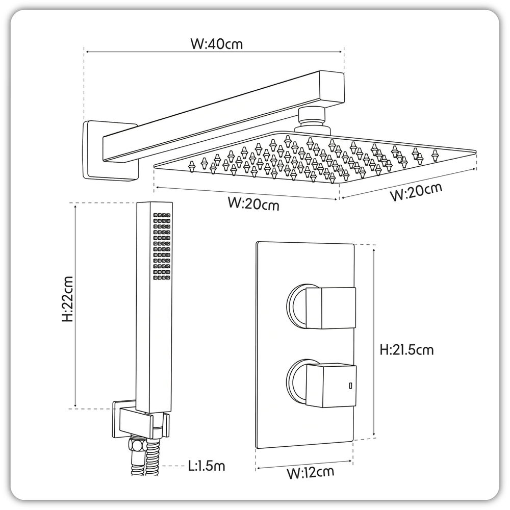 Baridi DH320 Concealed Thermostatic Shower Set 20 x 20cm Square Head & Hand Shower - Chrome - additional view 13