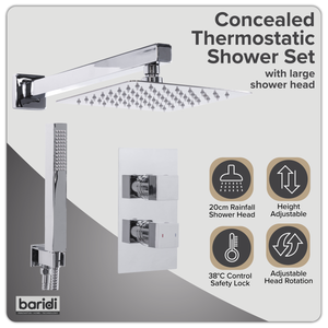 Baridi DH320 Concealed Thermostatic Shower Set 20 x 20cm Square Head & Hand Shower - Chrome - additional view 11