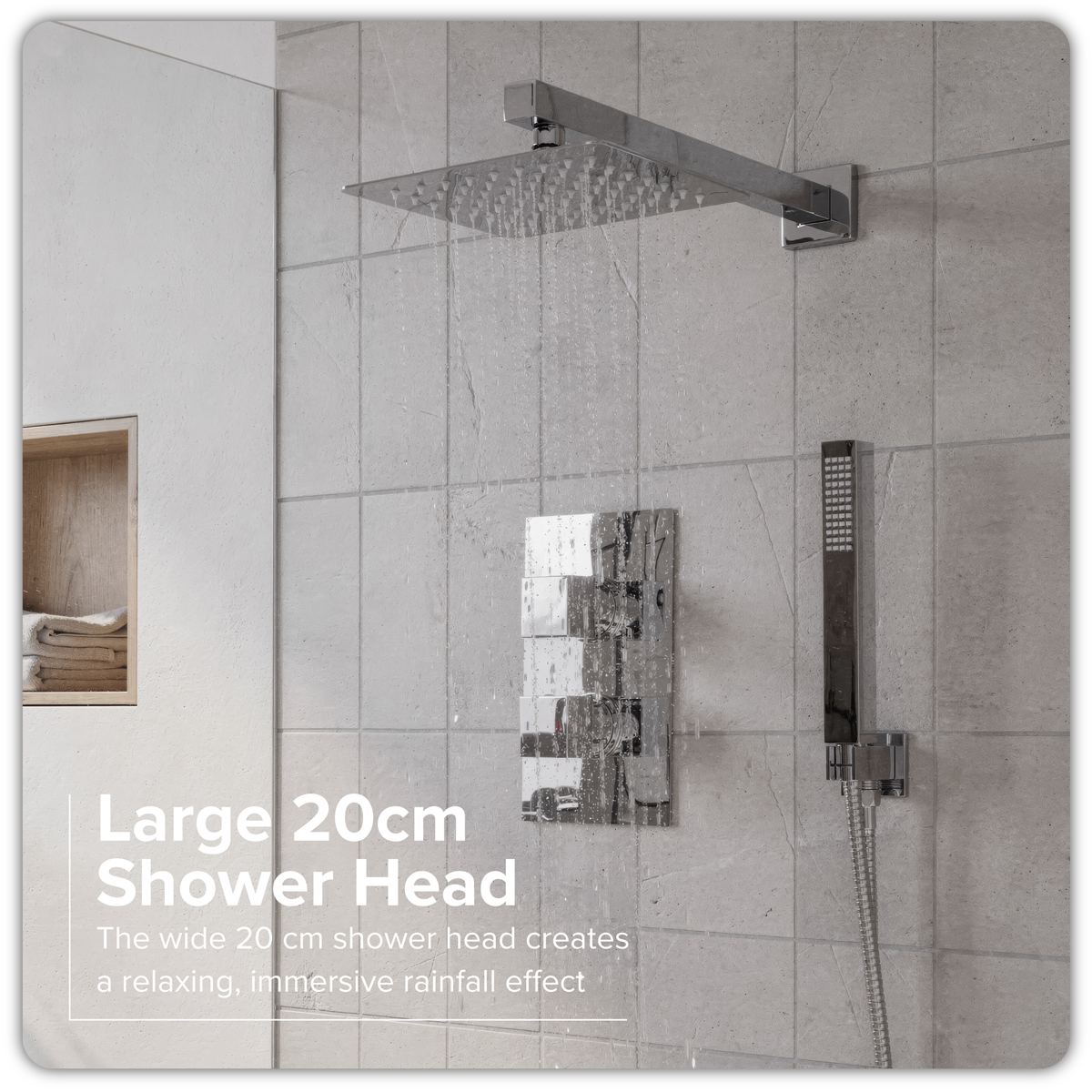 Baridi DH320 Concealed Thermostatic Shower Set 20 x 20cm Square Head & Hand Shower - Chrome - additional view 9