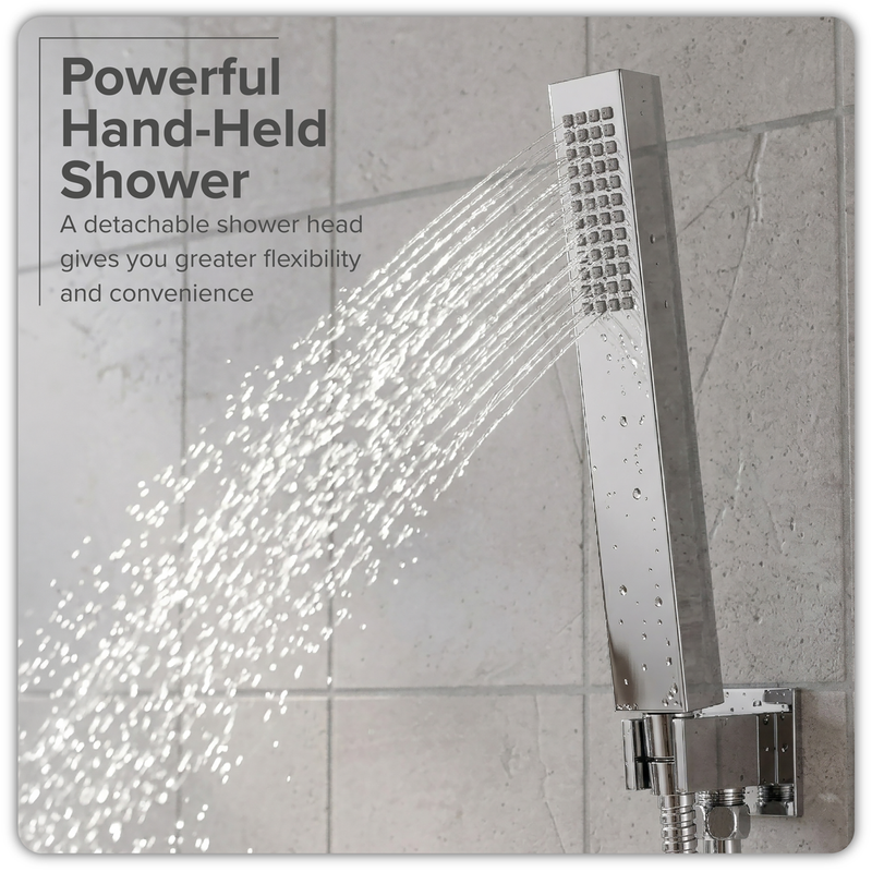 Baridi DH320 Concealed Thermostatic Shower Set 20 x 20cm Square Head & Hand Shower - Chrome - additional view 8