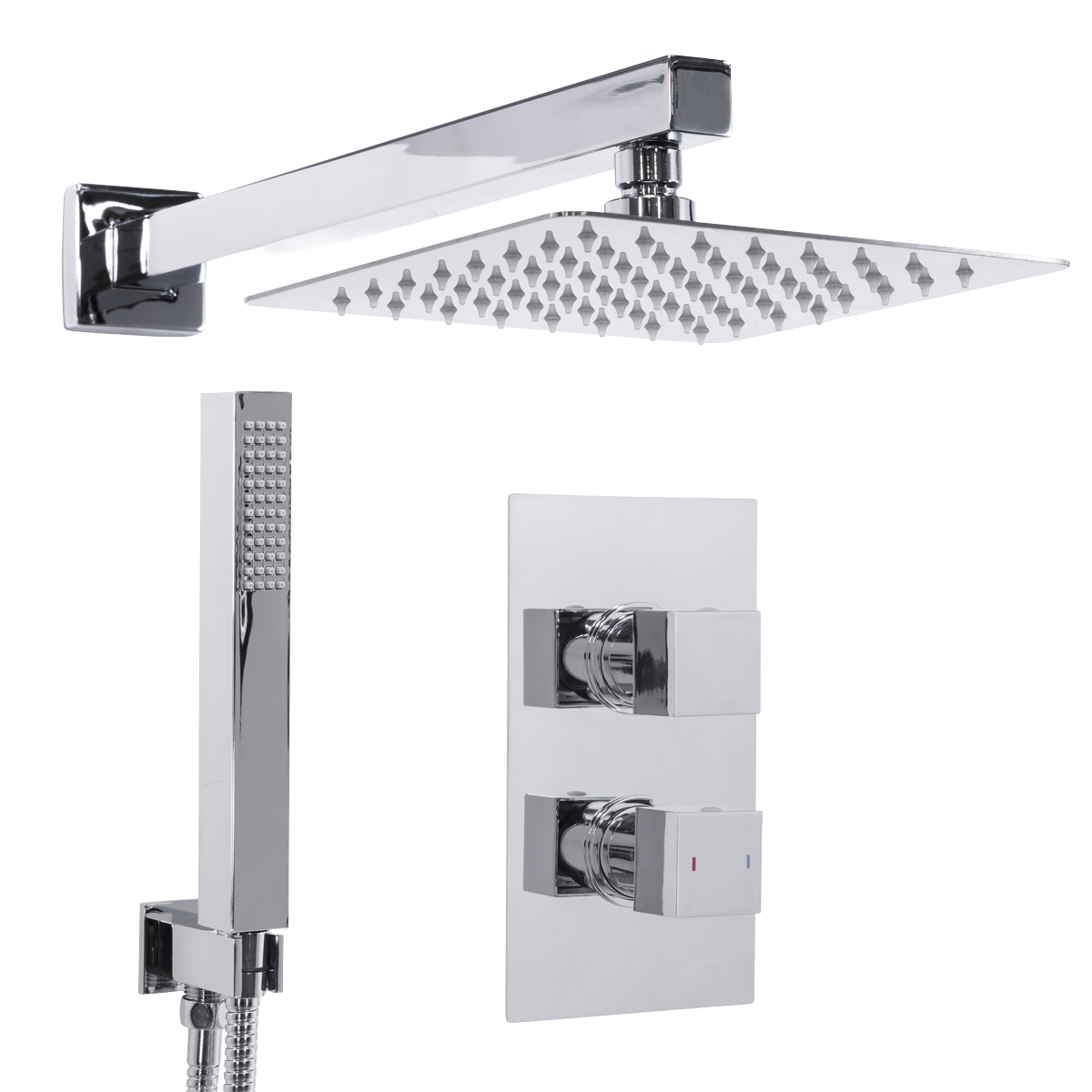 Baridi DH320 Concealed Thermostatic Shower Set 20 x 20cm Square Head & Hand Shower - Chrome