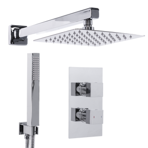 Baridi DH320 Concealed Thermostatic Shower Set 20 x 20cm Square Head & Hand Shower - Chrome