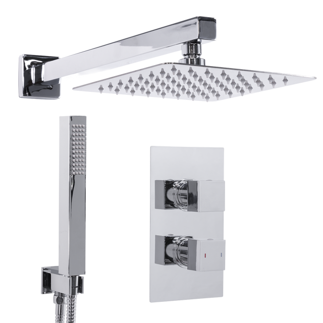 Baridi DH320 Concealed Thermostatic Shower Set 20 x 20cm Square Head & Hand Shower - Chrome
