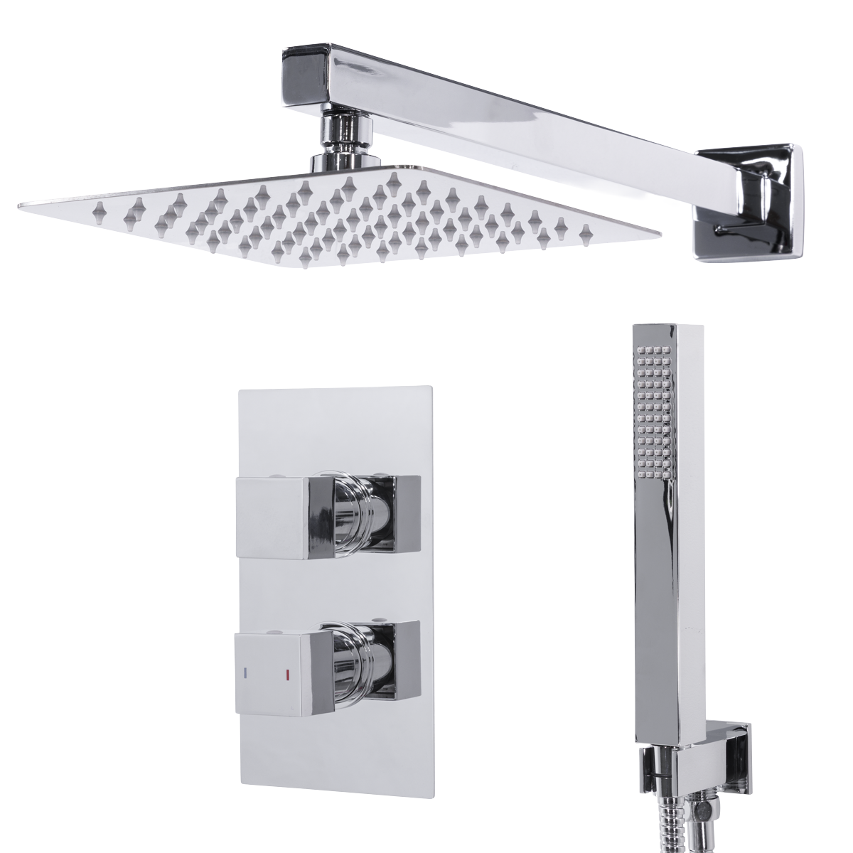 Baridi DH320 Concealed Thermostatic Shower Set 20 x 20cm Square Head & Hand Shower - Chrome - additional view 5