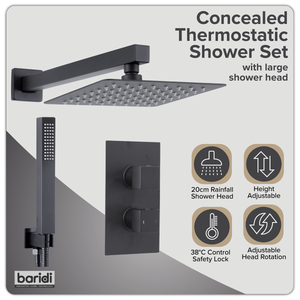 Baridi DH321 Concealed Thermostatic Shower Set 20 x 20cm Square Head & Hand Shower - Black - additional view 10