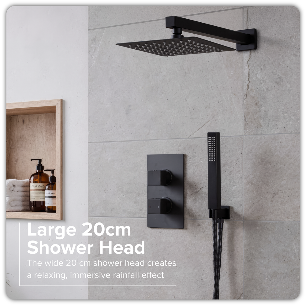 Baridi DH321 Concealed Thermostatic Shower Set 20 x 20cm Square Head & Hand Shower - Black - additional view 15