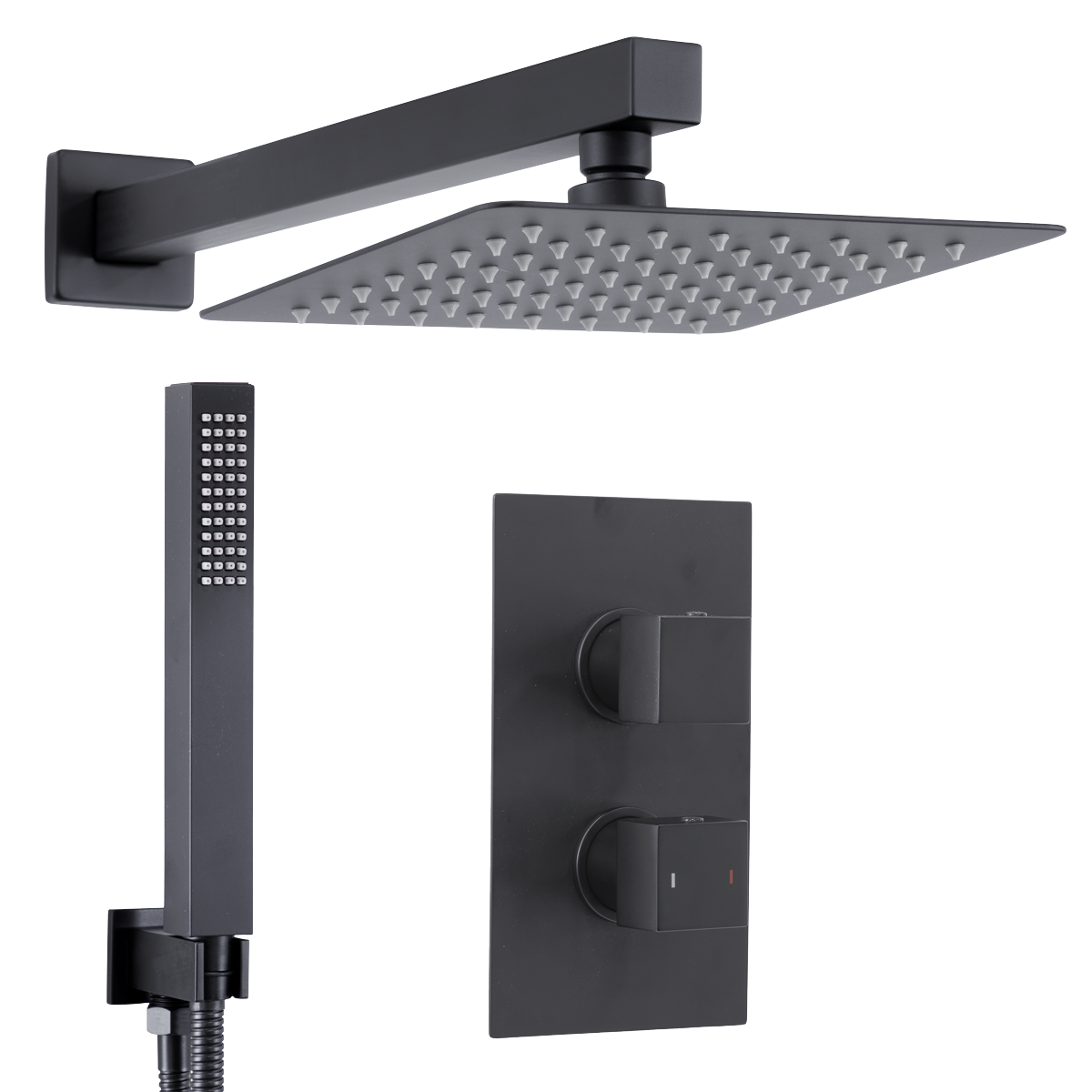 Baridi DH321 Concealed Thermostatic Shower Set 20 x 20cm Square Head & Hand Shower - Black