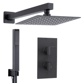 Baridi DH321 Concealed Thermostatic Shower Set 20 x 20cm Square Head & Hand Shower - Black