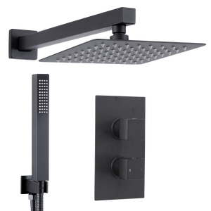 Baridi DH321 Concealed Thermostatic Shower Set 20 x 20cm Square Head & Hand Shower - Black