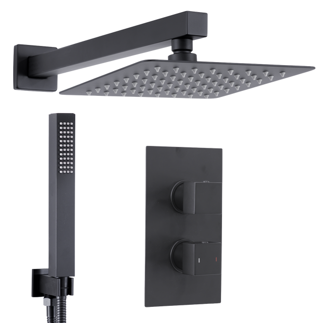 Baridi DH321 Concealed Thermostatic Shower Set 20 x 20cm Square Head & Hand Shower - Black