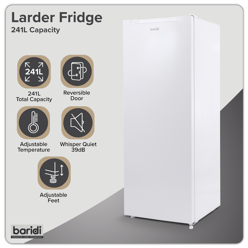 Baridi DH322 Freestanding Larder Fridge 241L - White - additional view 2