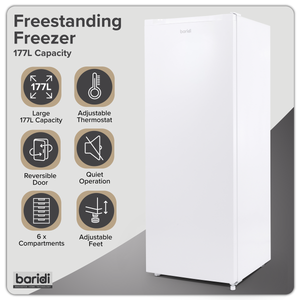 Baridi DH324 Freestanding Tall Freezer 177L Capacity - White - additional view 6