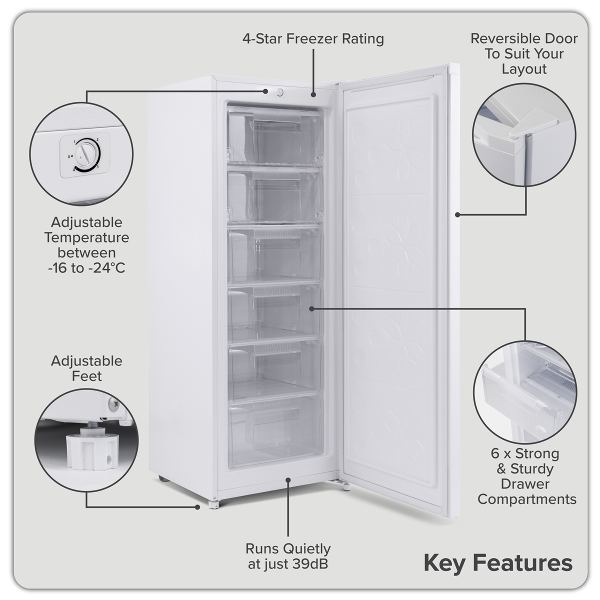 Baridi DH324 Freestanding Tall Freezer 177L Capacity - White - additional view 5