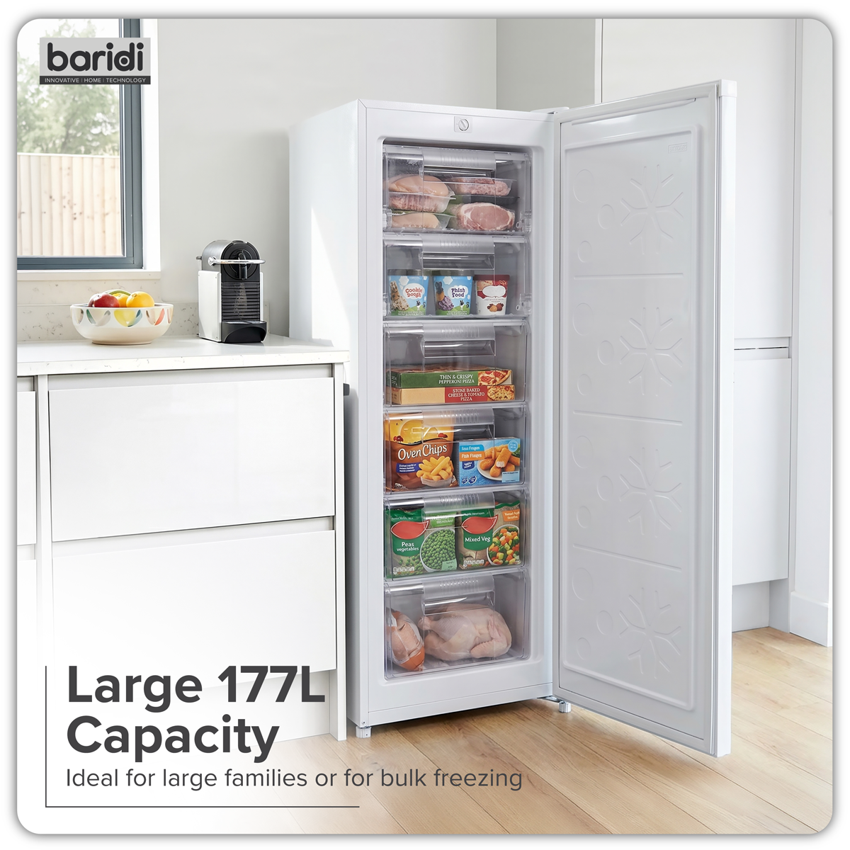 Baridi DH324 Freestanding Tall Freezer 177L Capacity - White - additional view 3