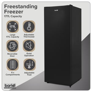Baridi DH325 Freestanding Tall Freezer 177L Capacity - Black - additional view 17