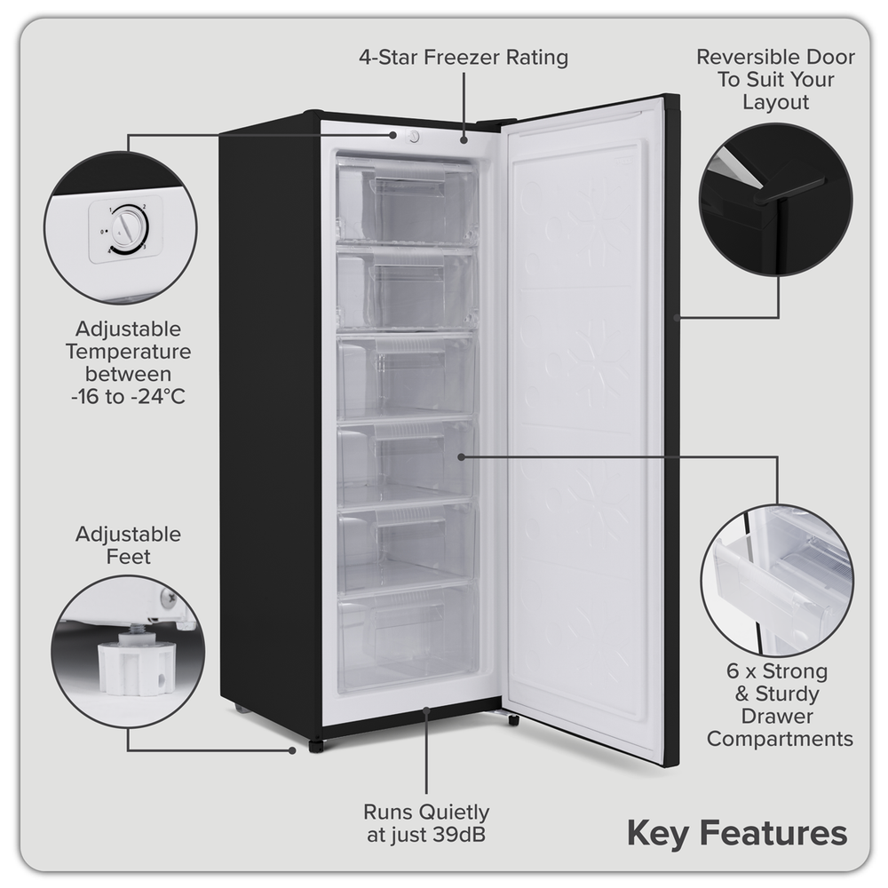 Baridi DH325 Freestanding Tall Freezer 177L Capacity - Black - additional view 16