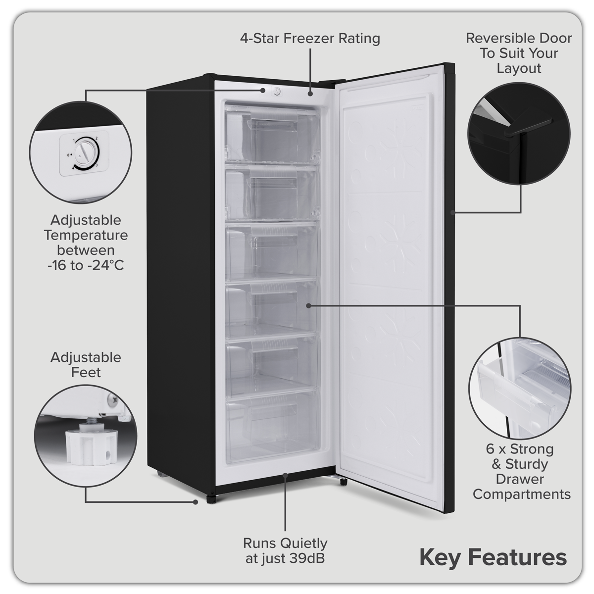Baridi DH325 Freestanding Tall Freezer 177L Capacity - Black - additional view 16