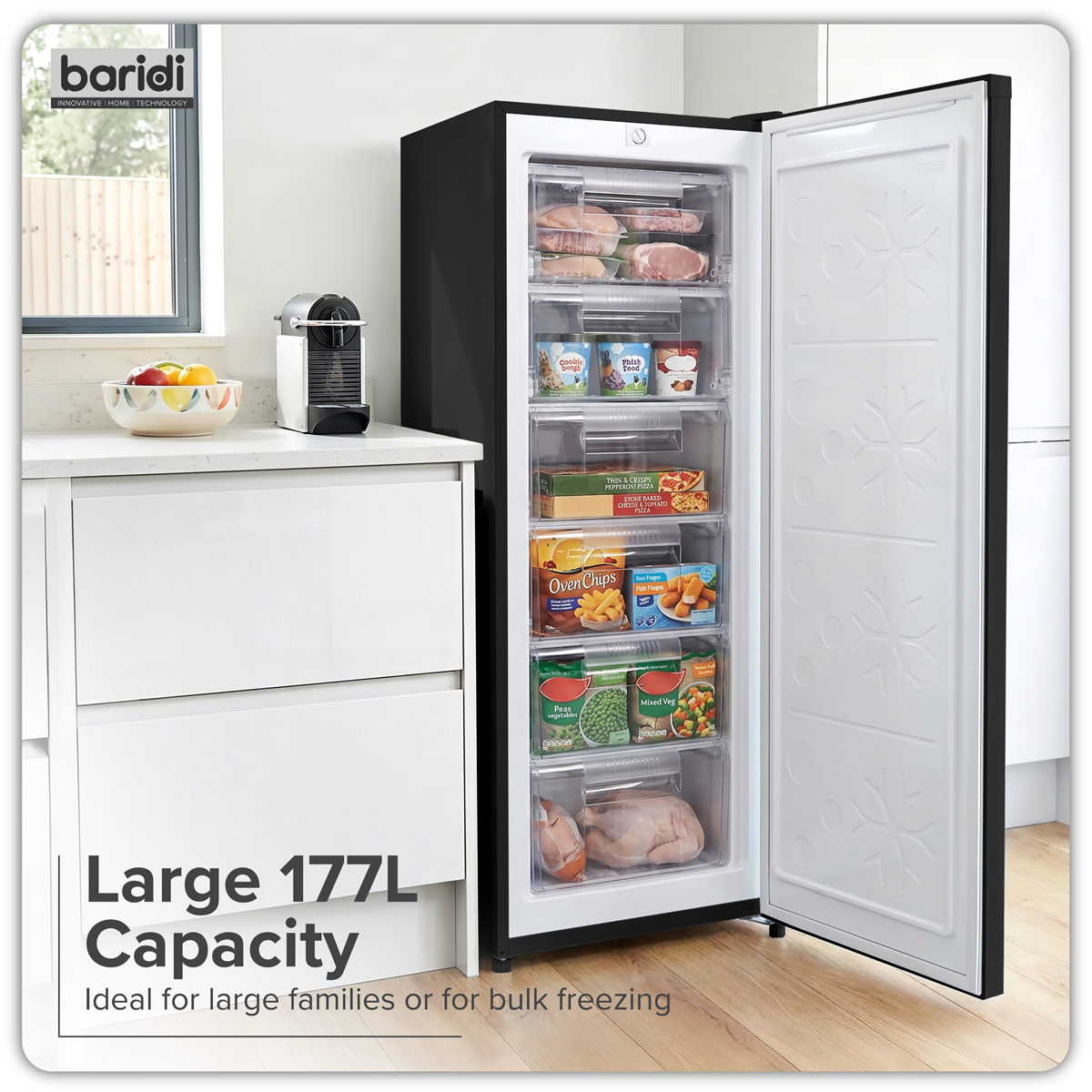 Baridi DH325 Freestanding Tall Freezer 177L Capacity - Black - additional view 11
