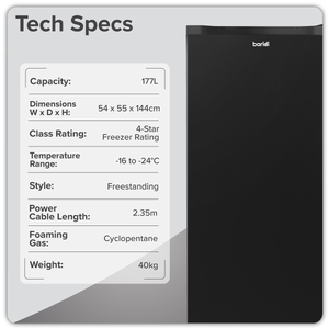 Baridi DH325 Freestanding Tall Freezer 177L Capacity - Black - additional view 13