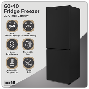 Baridi DH327 60/40 Smart Frost Fridge Freezer 227L Capacity - Black - additional view 7