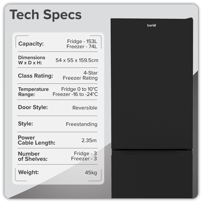 Baridi DH327 60/40 Smart Frost Fridge Freezer 227L Capacity - Black - additional view 8