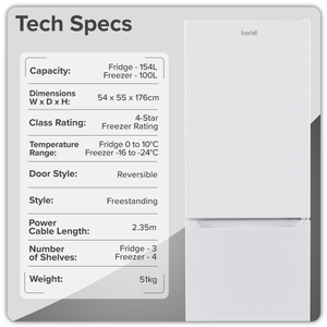 Baridi DH328 50/50 Smart Frost Fridge Freezer 254L Capacity - White - additional view 14