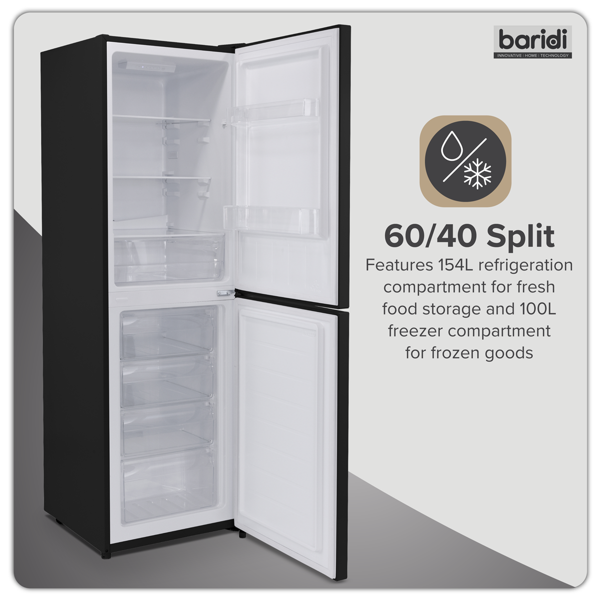 Baridi DH329 50/50 Smart Frost Fridge Freezer 254L Capacity - Black - additional view 18