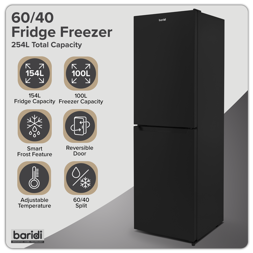 Baridi DH329 50/50 Smart Frost Fridge Freezer 254L Capacity - Black - additional view 17