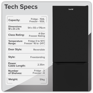 Baridi DH329 50/50 Smart Frost Fridge Freezer 254L Capacity - Black - additional view 15